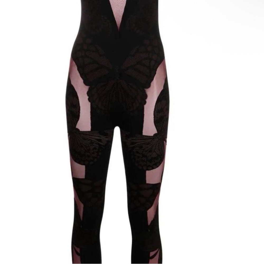 Wolford Black and Pink Butterfly Jumpsuit